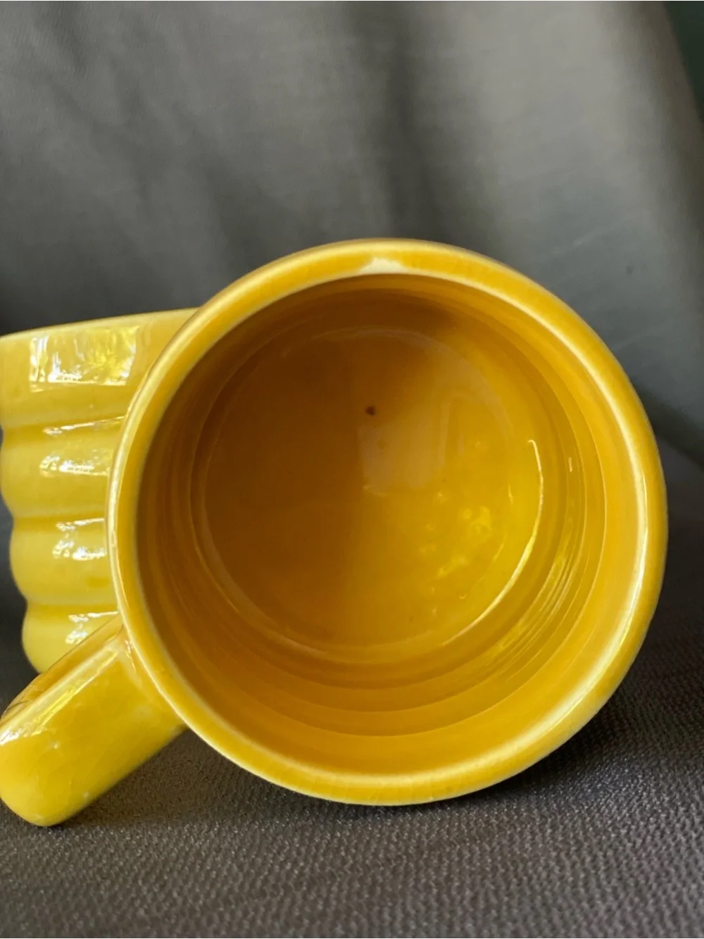 Vintage Yellow Ribbed Mugs Set of 4 Made in Japan Ceramic Heart Handle